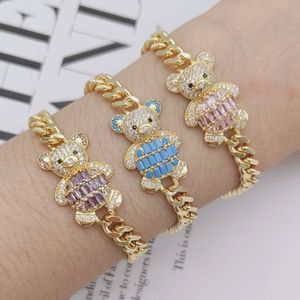 Bracelet Hiphop personnalisé en laiton <span class=keywords><strong>plaqué</strong></span> <span class=keywords><strong>or</strong></span> avec chaîne à maillons laminés mode ours mignon bijoux pour femmes - Product Image 2
