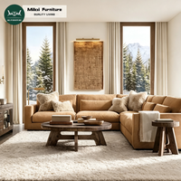 Ensemble de canapés en cuir en forme de L de luxe, canapé modulaire pour appartement, coussin moelleux, cadre en bois, meubles de bureau faits à la main