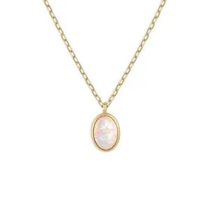 Milskye Latest Fine Jewelry 925 Sterling Silver 18k Gold Plated Adjustable Opal Oval Charm Necklace