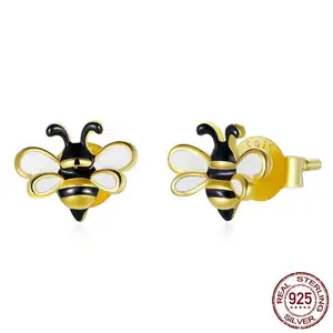 Großhandel Schmuck-Set 925 Sterlingsilber echt vergoldet rustikale Insekten Biene-Ohrringe und Halskette-Set