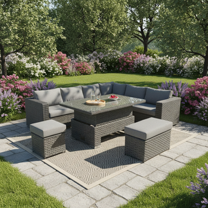 New Arrival Popular Design European Garden Patio Style Rising <strong>Corner</strong> Dining Outdoor <strong>Rattan</strong> Furniture Set With Firepit Table - Product Image 4