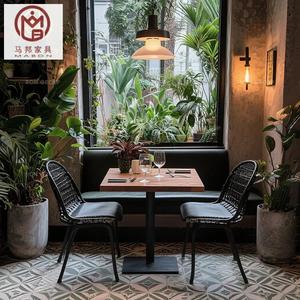 Juego de muebles de mesa y silla de sofá para restaurante comercial de cafetería De cuero curvo de madera maciza cuadrada de terciopelo rojo de lujo - Product Image 5