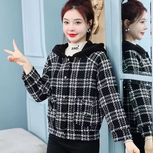 Hooded Plaid Short <b>Coat</b> For Women Thickened With Lamb Wool <b>Lined</b> Fleece Keep Warm Loose Fit Full Sleeve Winter Outerwear - Product Image 4