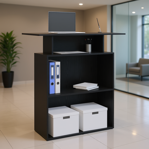 Bureau de réception en bois d'ingénierie noir, 39,4 po x 15,7 po x 40,9 po, mobilier de bureau élégant - Product Image 2