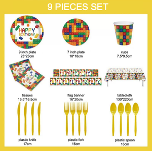 Assiettes jetables biodégradables pour <span class=keywords><strong>anniversaire</strong></span>, ensemble de 9 pièces comprenant un plateau en papier, des gobelets, des serviettes, une nappe et des fournitures - Product Image 6