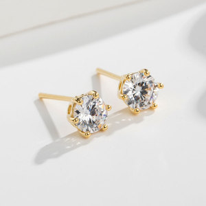 Stud Earrings <b>Round</b> Crystal Claw Setting 925 Silver <b>Posts</b> Simple Elegant Fashion Jewelry For Men And Women - Product Image 1