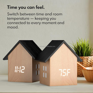 Reloj <span class=keywords><strong>despertador</strong></span> digital con forma de casa con pantalla de temperatura, Marco bonito de estética moderna y atenuador LED, reloj de escritorio pequeño para cabecera - Product Image 5