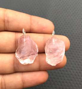Fine Jewelry Charm 2 Pièces Naturel Rose Quartz Gemme Non Traité Brut 92.5 Pendentif En Argent Sterling En Gros - Product Image 3