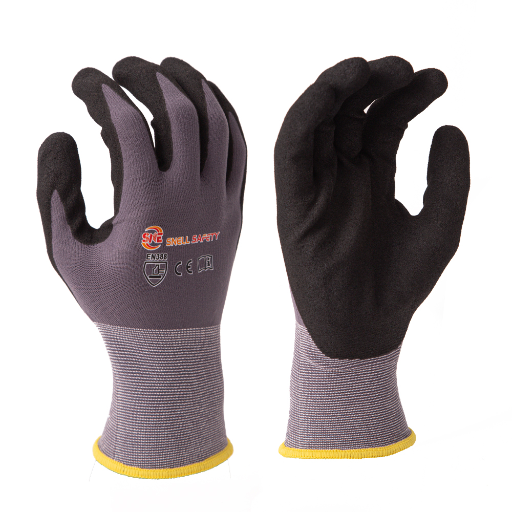 Защитные перчатки SNELLsafety CE 4131X с высоким сцеплением, 15 г, нейлоновая спандекс, нитриловая песчаная отделка, производитель EN388 для