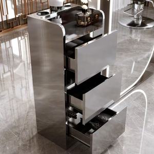 Stainless steel multi-layer <b>storage</b> <b>cabinet</b> for hair salons and barber shops, specifically designed for use as a <b>tool</b> <b>cabinet</b> - Product Image 1