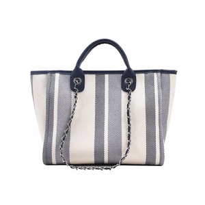 Nouveau Sac Seau en Toile Rayé Style Coréen 2026 Grande Capacité avec Chaîne, Deux Bretelles et Fermeture Éclair pour l'École et les Femmes - Product Image 3