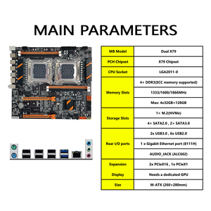 Nueva placa base Dual X79 de escritorio compatible con Intel Xeon E5 Lga2011 Socket <span class=keywords><strong>DDR3</strong></span> ECC <span class=keywords><strong>Ram</strong></span> NVMe M2 SSD SATA3.0 X79 placa base de CPU Dual - Product Image 2