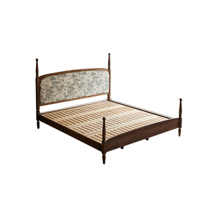 Lit double vintage en bois de noyer noir d'Amérique du Nord, 1,8 m, tête de lit rembourrée, lit plateforme, style campagne française, bois massif - Product Image 4