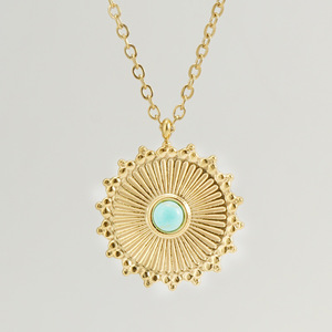 Zogxin Gold Plated Turquoise Flower Pendant Necklace Women's 18K Chain Jewelry Gift Fashion Pendant - Product Image 2