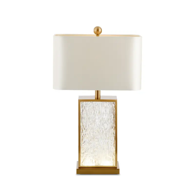 Made In China Home Rechteckige Nachttisch dekorative quadratische Lampen schirm Klarglas Tisch lampe mit Kupfers ockel