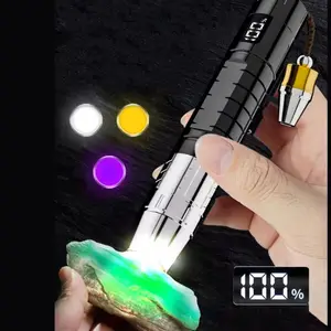 2024 có thể sạc lại 3 LED trắng Vàng 365nm UV Jade Torch nhận dạng chuyên nghiệp đá quý Tester với màn hình hiển thị điện