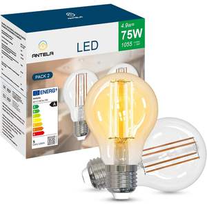 Lampadina LED Antela E27 Alimentata a Corrente Alternata SMD Vetro 4.9W 1055Lm 2700K Bianco Caldo a Risparmio Energetico Classe A Confezione da 2 - Product Image 1