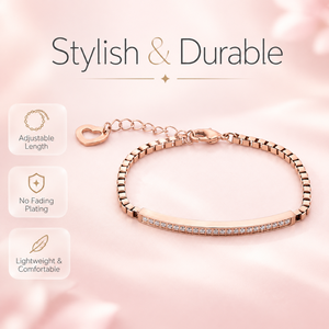 Pulsera de Cadena de Acero Inoxidable con Baño de Oro Rosa para Mujer, Barra Curva con Circonitas Cúbicas, Ajustable, con Dije de Corazón - Product Image 3