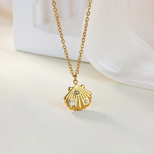 Collar con Colgante de Concha con Tema de Playa para Mujer, Chapado en Oro de 18K, Cadena de Acero Inoxidable 304, Joyería Casual Perfecta para Uso Diario - Product Image 3