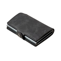 Dompet antik kulit PU pemegang kartu kredit pria casing baja dengan kotak hadiah klip uang tunai