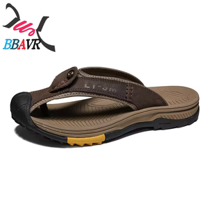 Sandalias tipo chanclas de cuero genuino para hombre, suela gruesa resistente al desgaste, antideslizantes, cómodas, transpirables, zapatos de playa informales para verano - Product Image 2