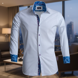เสื้อเชิ้ตสีขาวคอกว้างของผู้ชาย - Product Image 3