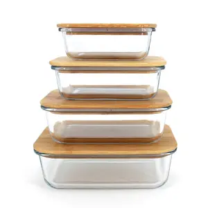 Op Maat Gemaakte Set Milieuvriendelijke Glazen Potten Van Hoge Kwaliteit Voor Keukencontainers Voedselopslag Met Houten Deksel