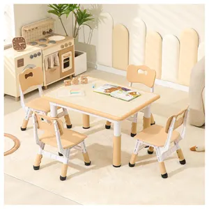 Kids Table And Chair Set Height Adjustable Toddler Table And Chair Set For Study 31.5''L X 23.6''W Graffiti Table With 4 Chairs