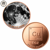 Pièce de monnaie en cuivre pur 999 de 1 oz, imprimée en couleur 2D, objet de collection, art en relief de la surface lunaire et des cratères lunaires