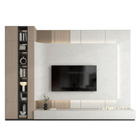 Meuble TV moderne de luxe personnalisé en marbre et bois massif avec écran intégré rétroéclairé par LED pour salon et chambre