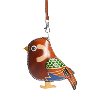 Porte-monnaie en cuir véritable fait main avec motif d'oiseau 3D, pochette zippée, porte-clés et dragonne, idéal pour un cadeau