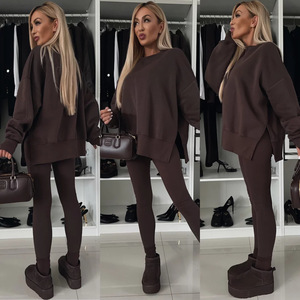 Women's Casual Sweatshirt Set Solid Color Loose <b>Top</b> Skinny Pants Street Fashionista Style Smlxl - Product Image 3