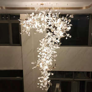 Luminaire suspendu personnalisé moderne à longues fleurs Hôtel Villa Lobby Escalier Décoration Céramique Lustre Feuille de Ginkgo - Product Image 2