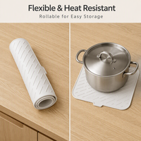 Tapis de séchage en silicone pour comptoir de cuisine 40x30 cm gris, résistant à la chaleur, antidérapant, égouttoir à vaisselle, séchage rapide, protection de table