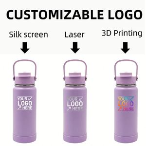 Custom Logo 1L Stainless Steel Insulated Vacuum Flask 32oz Powder Coated Sports Camping Water Bottles 2-in-1 Straw and Spout Lid - Product Image 6