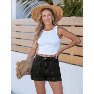 2025 femmes taille haute extensible Denim Jean Shorts à la mode décontracté en détresse coupe Jorts avec poches mi-taille coupe maigre - Product Image 2