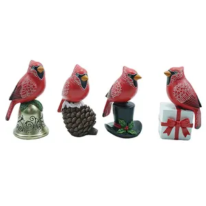 树脂红鸟雕像圣诞节装饰供应商圣诞节礼物和工艺品