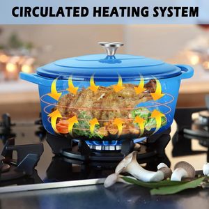 Olla Holandesa Ovalada TeamFar de Hierro Fundido Esmaltado y Cerámica con Tapa de Acero Inoxidable de 5qt para Hornear/Poner a Estufar/Asar/Freír, Multiusos - Product Image 6