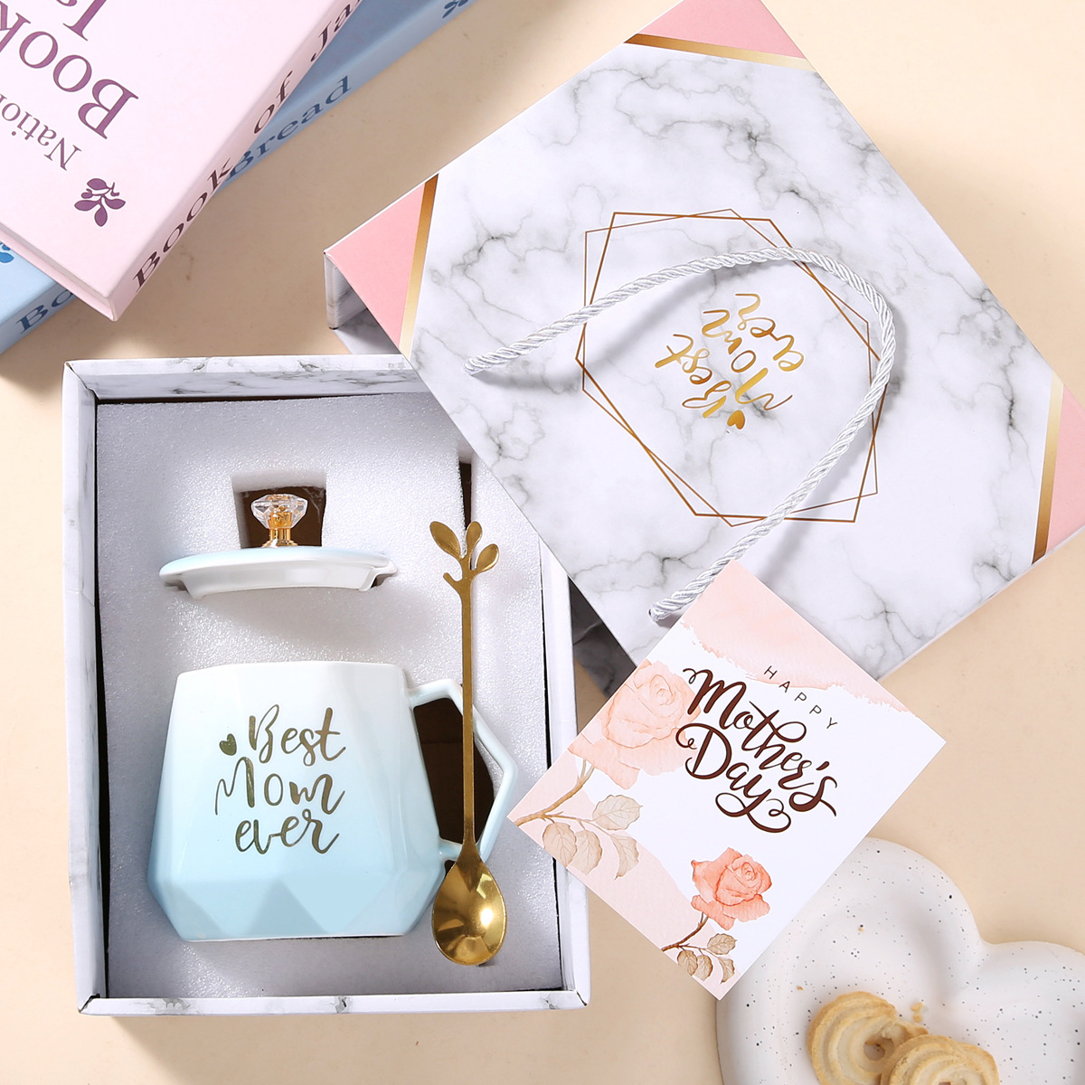 cup lid spoon single cup gift box-mother gradient blue