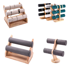 Adjustable Rectangle 1 2 3 Tier <b>T</b>-<b>Bar</b> Velvet Suede Leather Wooden Jewelry Bangle <b>Bracelet</b> Watch Chain - Product Image 1