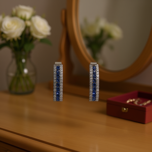 Orecchini a perno rossi E3727 con taglio brillante rotondo, gioielli da donna in lega con design geometrico classico e incastonatura a canale - Product Image 2