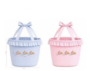 Neuer Osterkorb mit Hasenmotiv, Karierter Eimer mit Schleife, Kinderkörbe für die Eiersuche, Süßigkeiten-Geschenke-Aufbewahrung, Rosa-Blauer Osterkorb - Product Image 4