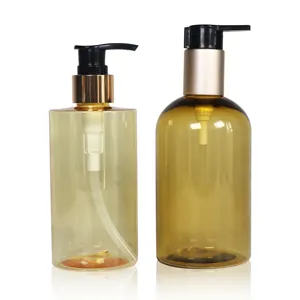 Toptan boş altın şeffaf plastik şampuan şişesi evcil hayvan şampuanı pompa şişesi duş jeli 100 ML 500 ML