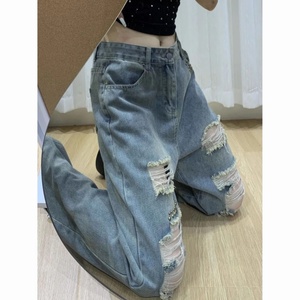 Rivet Design, Washed and Ripped Denim <b>Jeans</b> for <b>Women</b> in Summer 2025, Thin Fit, Loose Fit, Slim and Wide Leg Pants - Product Image 3