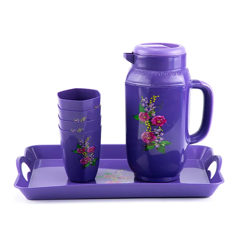 Plastic Water Pitcher PP Insulated Water Jug Set with 4 Cups & Tray for Daily Life