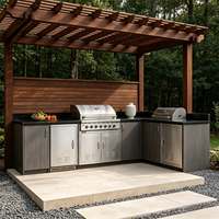 Ensembles d'armoires de cuisine BBQ d'extérieur modernes en acier inoxydable antirouille pour station de cuisson de jardin
