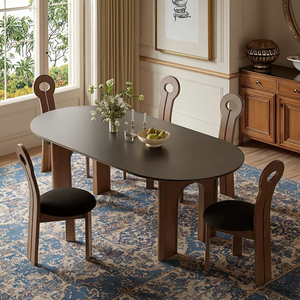 Pháp Retro rắn gỗ Bàn Ăn Hiện đại phong cách cổ xưa hình chữ nhật Hang đá tấm bàn ăn và ghế đặt cao cấp - Product Image 2