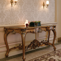 Ensemble de meubles de salon classique en feuille d'or, style vieilli, avec miroir, en bois massif