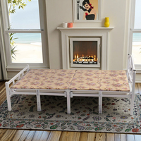 Lit double pliable au design moderne avec tête de lit haute et cadre métallique pour hôtel, ferme, école, appartement