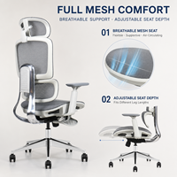 Chaise de bureau de direction pivotante entièrement en maille, avec cadre en alliage d'aluminium, ergonomique, réglable, robuste, capacité 200 kg